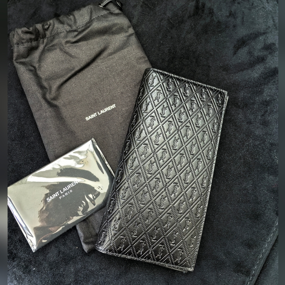 NIB authentic Saint Laurent Black Embossed leather Continental long Wallet